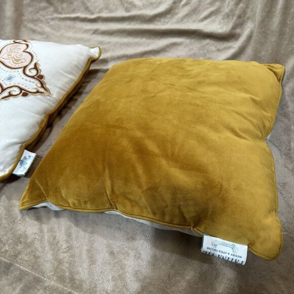Patina Vie throw pillows yellow velour Pink Heart Embroidery cotton velvet 17" 2 - Picture 4 of 16